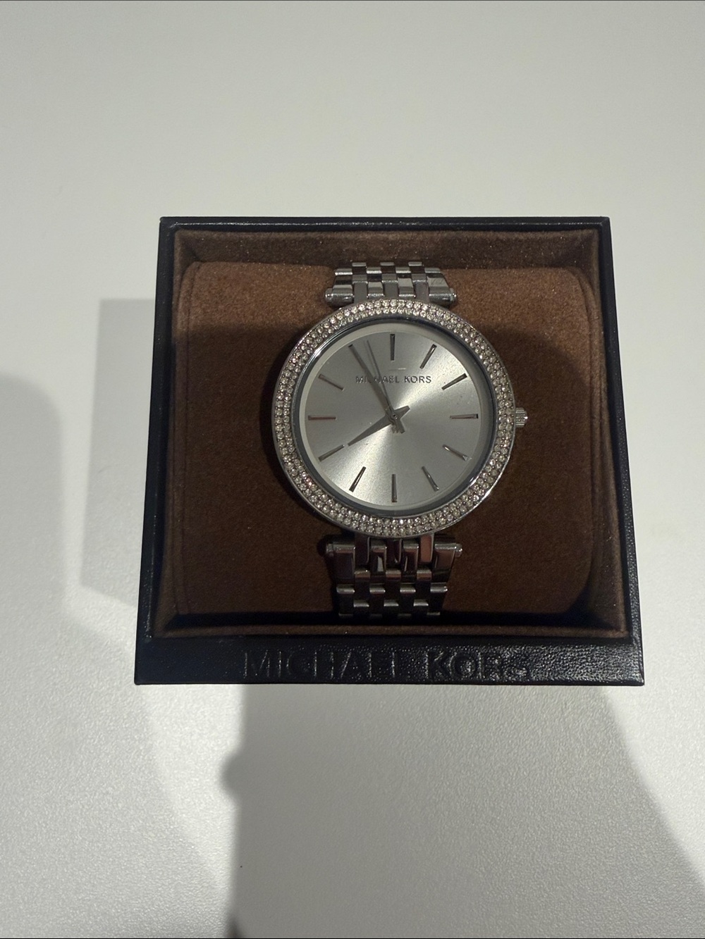 Michael Kors Silver-Tone Crystal Bezel Watch